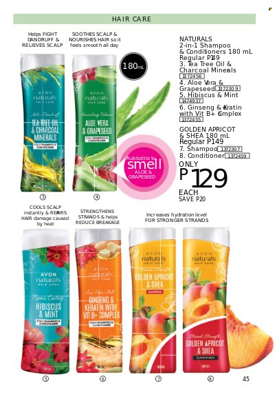 thumbnail - Avon offer  - 1.10.2022 - 31.10.2022 - Sales products - shampoo, Avon, conditioner, keratin, ginseng, tea tree oil. Page 45.