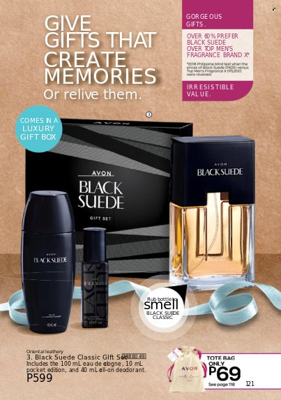 thumbnail - Avon offer  - 1.10.2022 - 31.10.2022 - Sales products - Avon, anti-perspirant, fragrance, deodorant, gift set, bag, tote, tote bag. Page 121.