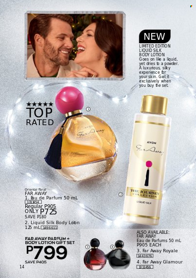 thumbnail - Avon offer  - 1.11.2022 - 30.11.2022 - Sales products - Avon, body lotion, eau de parfum, far away, gift set. Page 14.