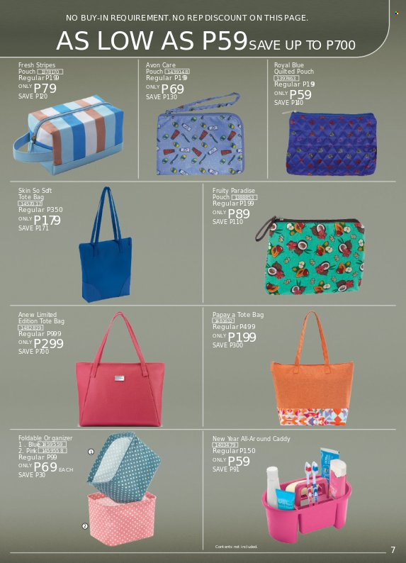 thumbnail - Avon offer  - 19.11.2022 - 30.11.2022 - Sales products - Avon, Anew, Skin So Soft, bag, tote, tote bag. Page 7.