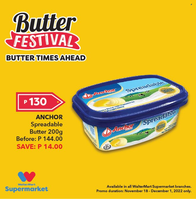 thumbnail - Walter Mart offer  - 18.11.2022 - 1.12.2022 - Sales products - butter, Anchor, spreadable butter. Page 26.