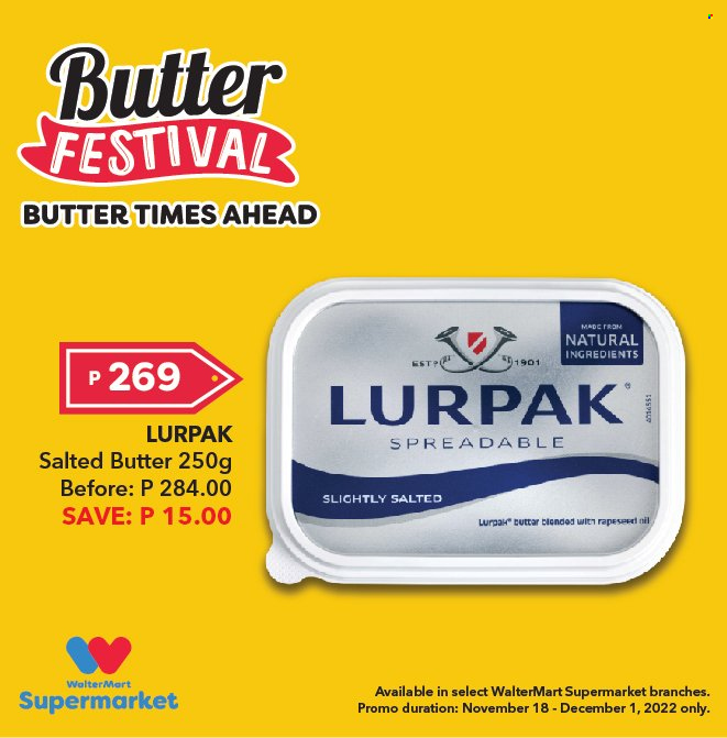 thumbnail - Walter Mart offer  - 18.11.2022 - 1.12.2022 - Sales products - butter, salted butter, oil. Page 30.