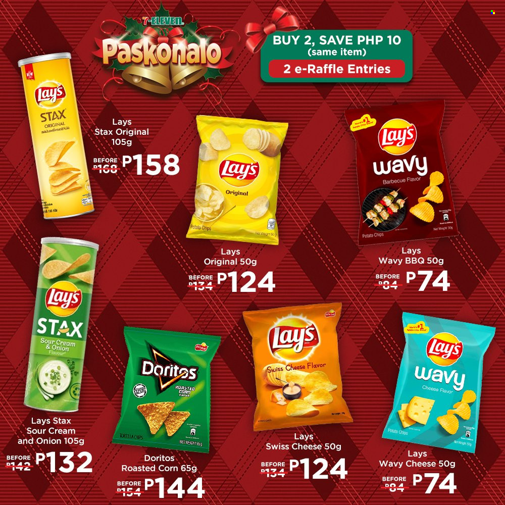 thumbnail - 7 Eleven offer  - Sales products - swiss cheese, cheese, Doritos, tortilla chips, potato chips, chips, Lay’s, roasted corn. Page 41.