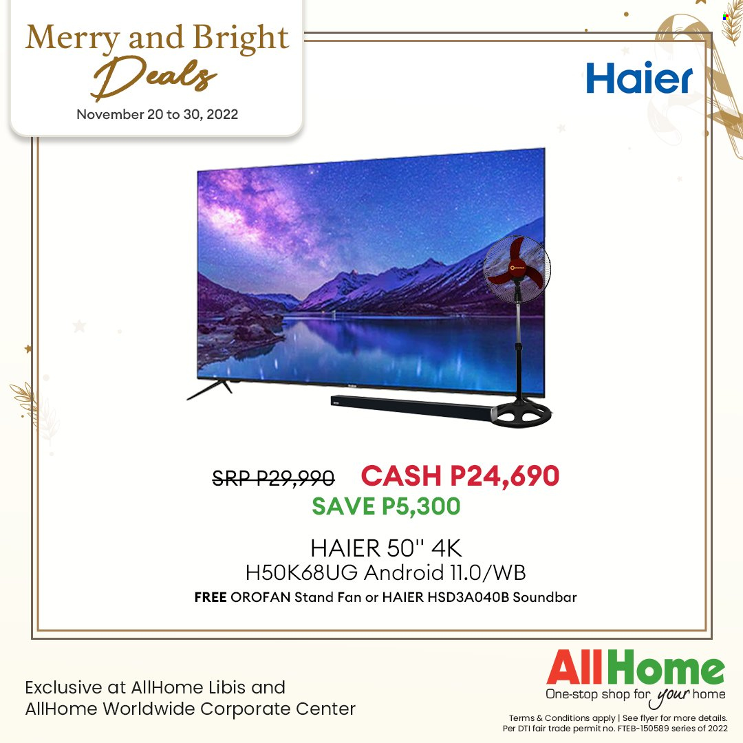 thumbnail - AllHome offer  - 20.11.2022 - 30.11.2022 - Sales products - Haier, sound bar, stand fan. Page 3.