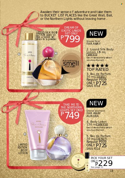 thumbnail - Avon offer  - 1.12.2022 - 31.12.2022 - Sales products - Avon, body lotion, eau de parfum, far away. Page 19.