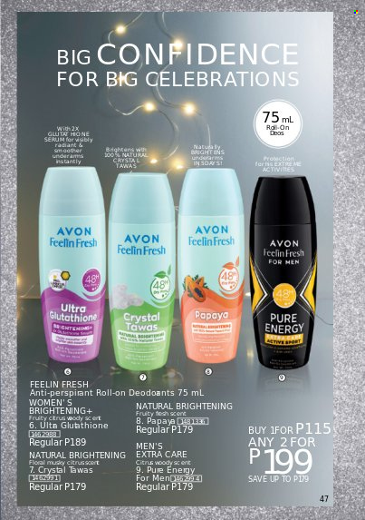 thumbnail - Avon offer  - 1.12.2022 - 31.12.2022 - Sales products - Avon, serum, anti-perspirant, roll-on, magnesium. Page 47.