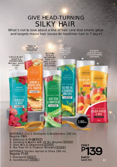 thumbnail - Avon offer  - 1.12.2022 - 31.12.2022 - Sales products - shampoo, Avon, conditioner, keratin, ginseng, tea tree oil. Page 61.