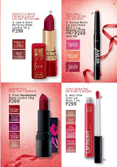 thumbnail - Avon offer  - 1.12.2022 - 31.12.2022 - Sales products - Avon, lip paint, lipstick, shades. Page 73.