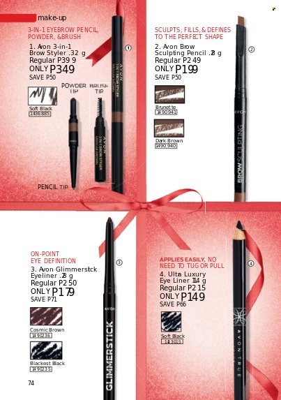 thumbnail - Avon offer  - 1.12.2022 - 31.12.2022 - Sales products - Avon, Dior, glimmerstick, makeup, eyeliner. Page 74.