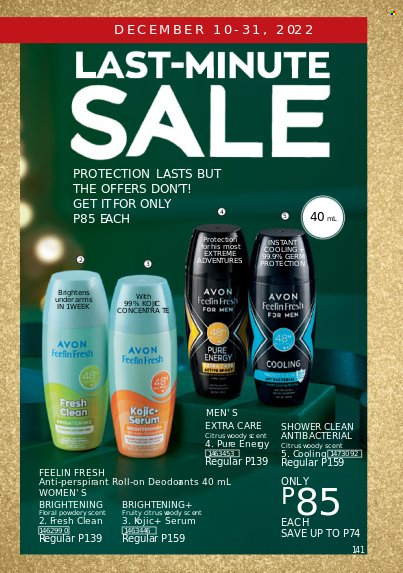 thumbnail - Avon offer  - 1.12.2022 - 31.12.2022 - Sales products - Avon, serum, anti-perspirant, roll-on, magnesium. Page 141.