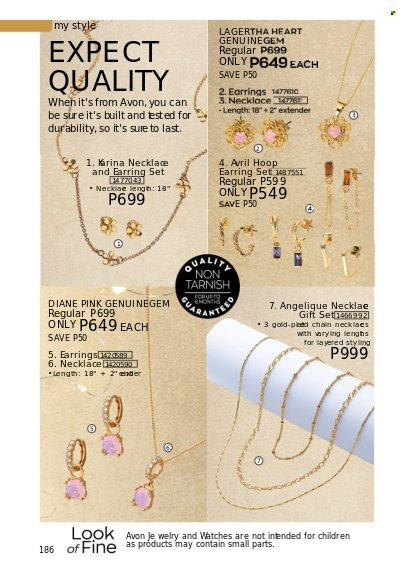 thumbnail - Avon offer  - 1.12.2022 - 31.12.2022 - Sales products - Avon, Sure, gift set, earrings, necklace, watch. Page 186.