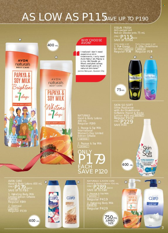thumbnail - Avon offer  - 17.12.2022 - 31.12.2022 - Sales products - Avon, Skin So Soft, body lotion, body milk, anti-perspirant, roll-on, deodorant, magnesium. Page 3.