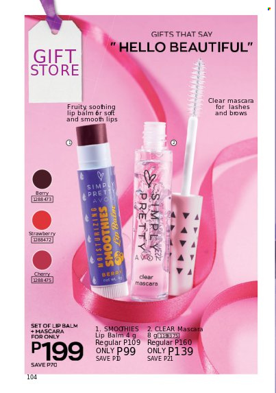 thumbnail - Avon offer  - 1.1.2023 - 31.1.2023 - Sales products - lip balm, mascara. Page 104.