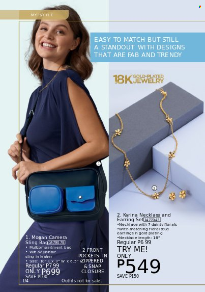 thumbnail - Avon offer  - 1.1.2023 - 31.1.2023 - Sales products - Fab, bag, sling bag, earrings, necklace. Page 174.