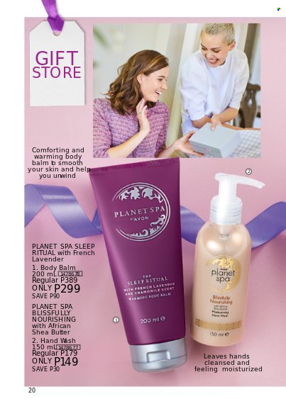 thumbnail - Avon offer  - Sales products - Planet Spa, Avon, hand wash, shea butter. Page 20.