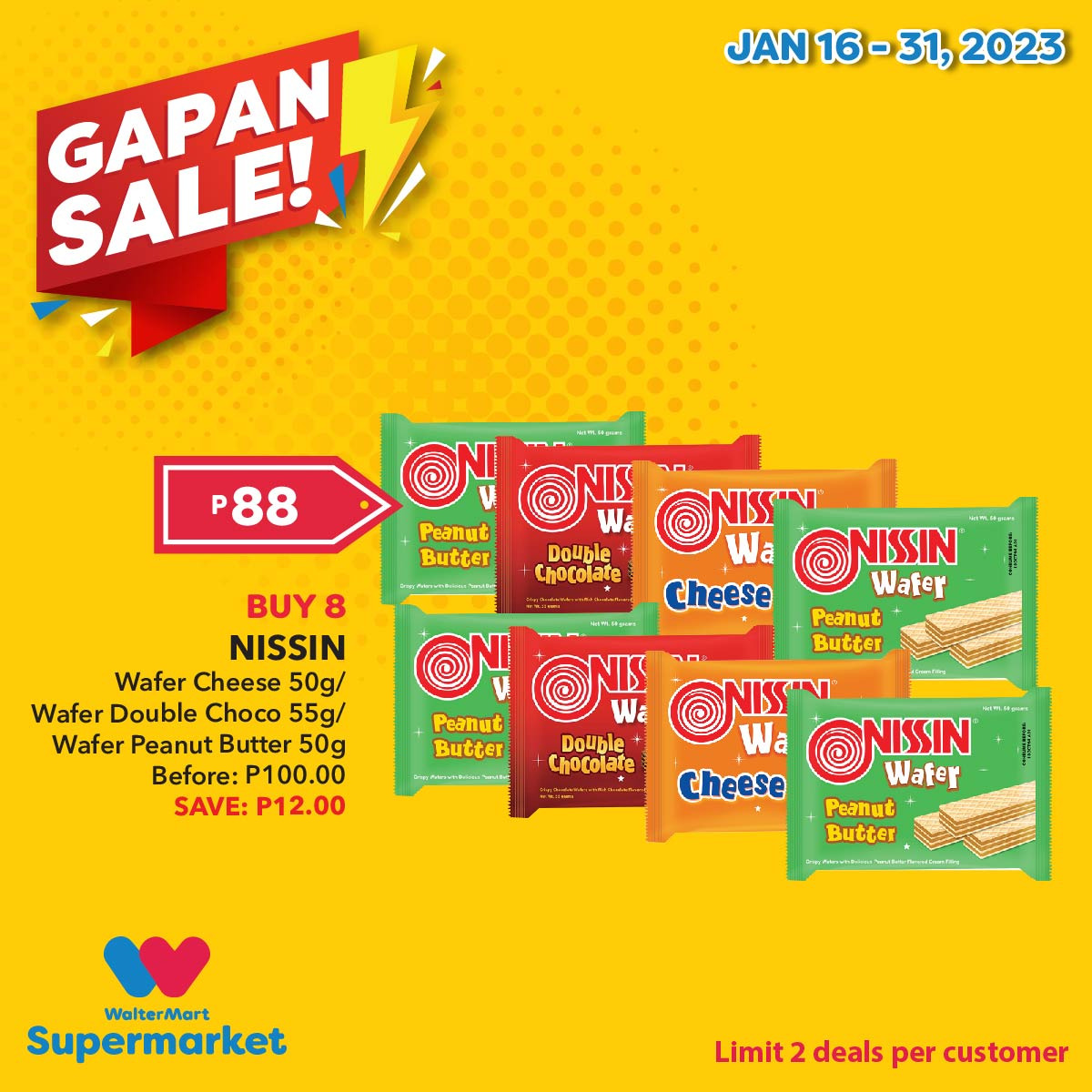 thumbnail - Walter Mart offer  - 16.1.2023 - 31.1.2023 - Sales products - Nissin, cheese, wafers, chocolate, peanut butter. Page 6.