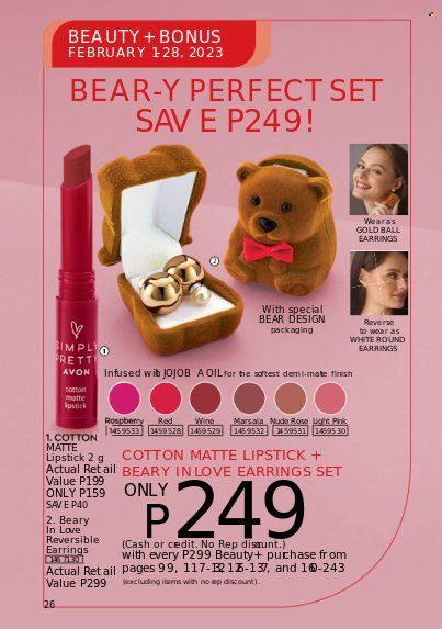 thumbnail - Avon offer  - 1.2.2023 - 28.2.2023 - Sales products - Avon, lipstick, earrings. Page 26.