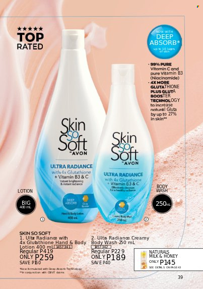 thumbnail - Avon offer  - 1.2.2023 - 28.2.2023 - Sales products - body wash, Avon, Skin So Soft, Niacinamide, body lotion, vitamin c. Page 38.