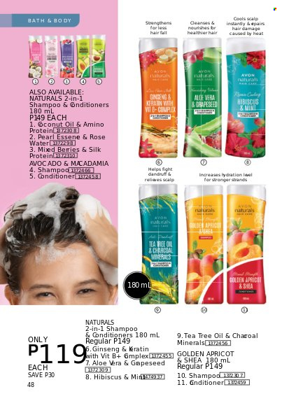 thumbnail - Avon offer  - 1.2.2023 - 28.2.2023 - Sales products - shampoo, Avon, conditioner, keratin, ginseng, tea tree oil. Page 47.