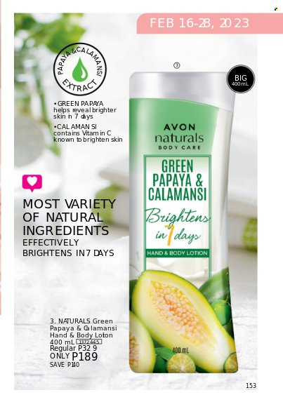 thumbnail - Avon offer  - 1.2.2023 - 28.2.2023 - Sales products - Avon, body lotion, vitamin c. Page 150.