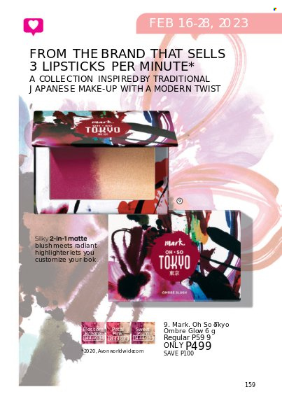 thumbnail - Avon offer  - 1.2.2023 - 28.2.2023 - Sales products - lipstick, makeup, highlighter powder. Page 156.