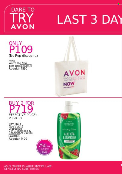 thumbnail - Avon offer  - 28.1.2023 - 31.1.2023 - Sales products - shampoo, Avon, conditioner, bag, tote, tote bag, watch. Page 2.