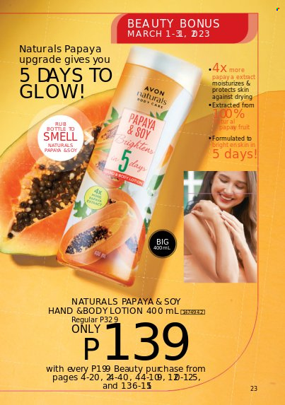 thumbnail - Avon offer  - 1.3.2023 - 31.3.2023 - Sales products - Avon, body lotion. Page 23.