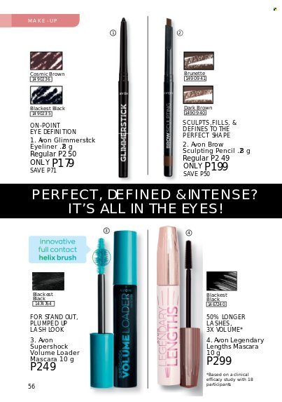 thumbnail - Avon offer  - 1.3.2023 - 31.3.2023 - Sales products - Avon, glimmerstick, mascara, eyeliner. Page 56.