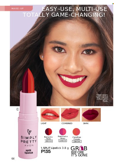 Avon offer  - 1.3.2023 - 31.3.2023 - Sales products - Avon, Carefree, lipstick, makeup. Page 64.