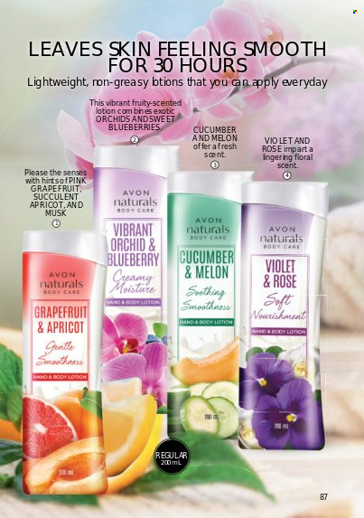 Avon offer  - 1.3.2023 - 31.3.2023 - Sales products - Avon, body lotion, melons. Page 87.