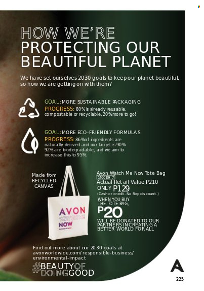 thumbnail - Avon offer  - 1.3.2023 - 31.3.2023 - Sales products - Avon, Target, tote, tote bag, watch. Page 225.
