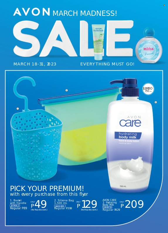 thumbnail - Avon offer  - 18.3.2023 - 31.3.2023 - Sales products - Avon, body lotion, body milk, Go!. Page 1.