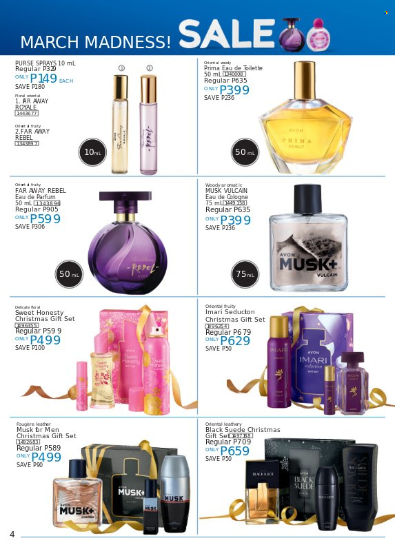 thumbnail - Avon offer  - 18.3.2023 - 31.3.2023 - Sales products - Avon, eau de parfum, eau de toilette, cologne, far away, Imari, gift set. Page 4.