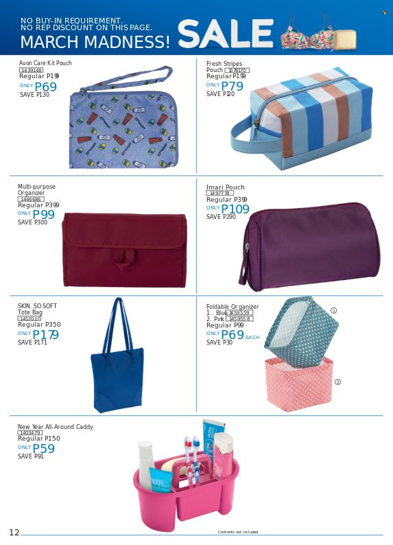 thumbnail - Avon offer  - 18.3.2023 - 31.3.2023 - Sales products - Avon, Skin So Soft, Imari, bag, tote, tote bag. Page 12.