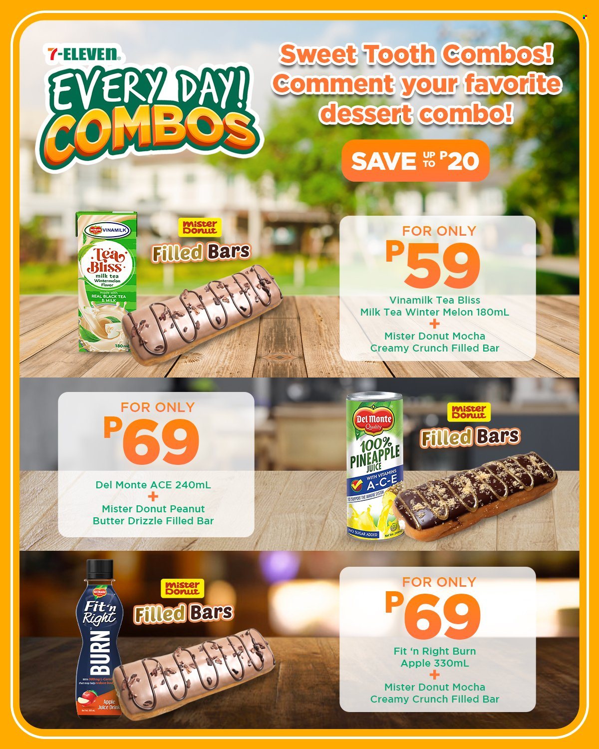 thumbnail - 7 Eleven offer  - Sales products - pineapple, Ace, donut, milk, Del Monte, peanut butter, apple juice, pineapple juice, juice, melons. Page 2.