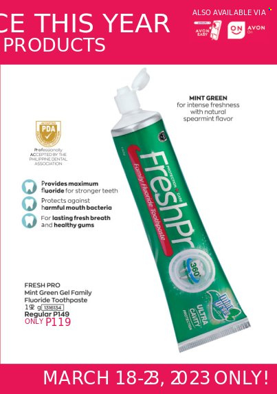 thumbnail - Avon offer  - 18.3.2023 - 23.3.2023 - Sales products - Avon, toothpaste. Page 23.