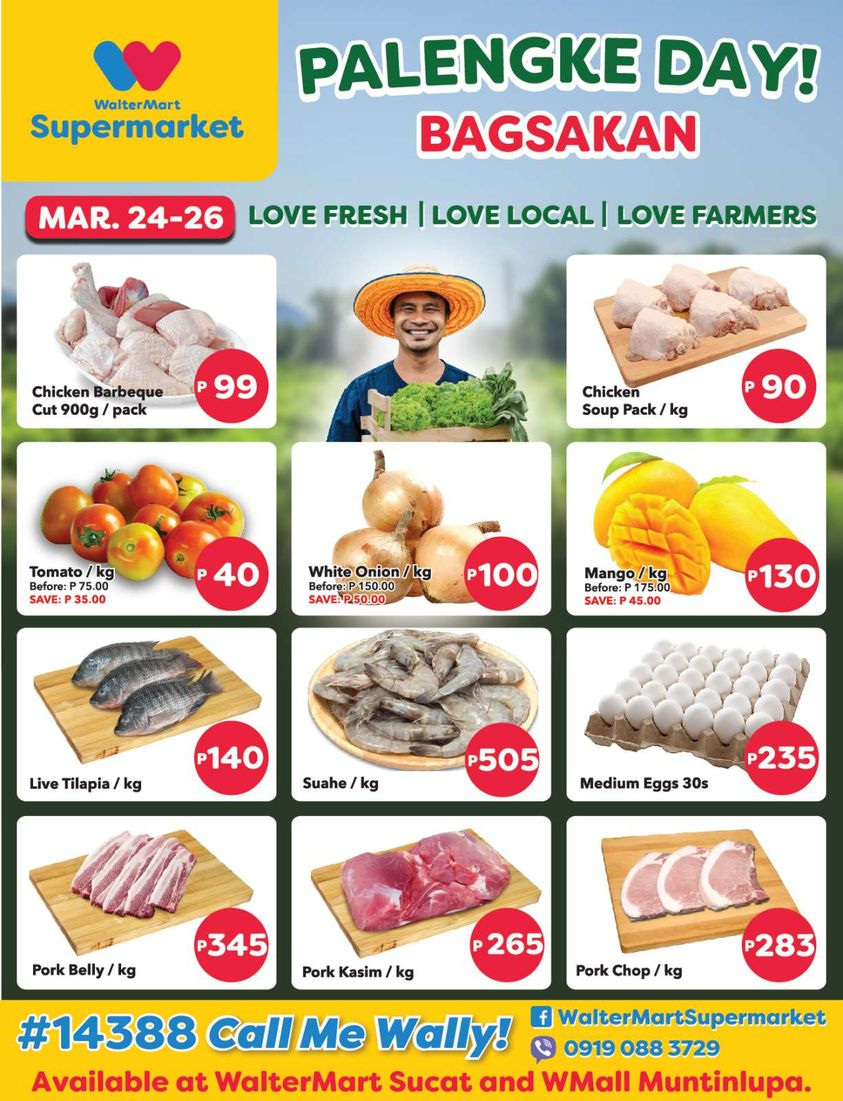 thumbnail - Walter Mart offer  - 24.3.2023 - 26.3.2023 - Sales products - mango, tilapia, chicken soup, soup, eggs, pork belly, pork chops, pork meat. Page 1.