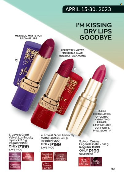 thumbnail - Avon offer  - 1.4.2023 - 30.4.2023 - Sales products - Voom, Avon, lipstick. Page 157.