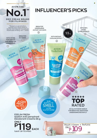 thumbnail - Avon offer  - 1.5.2023 - 31.5.2023 - Sales products - Avon, serum, anti-perspirant, eau de parfum, deodorant. Page 23.