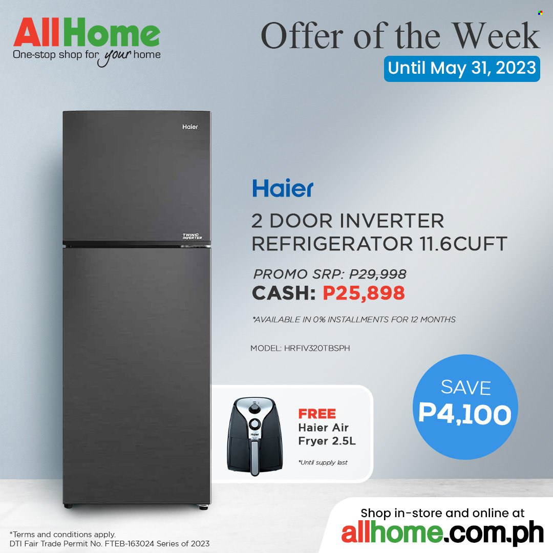 AllHome offer  - 22.5.2023 - 31.5.2023 - Sales products - Haier, refrigerator, fridge, air fryer, inverter. Page 3.