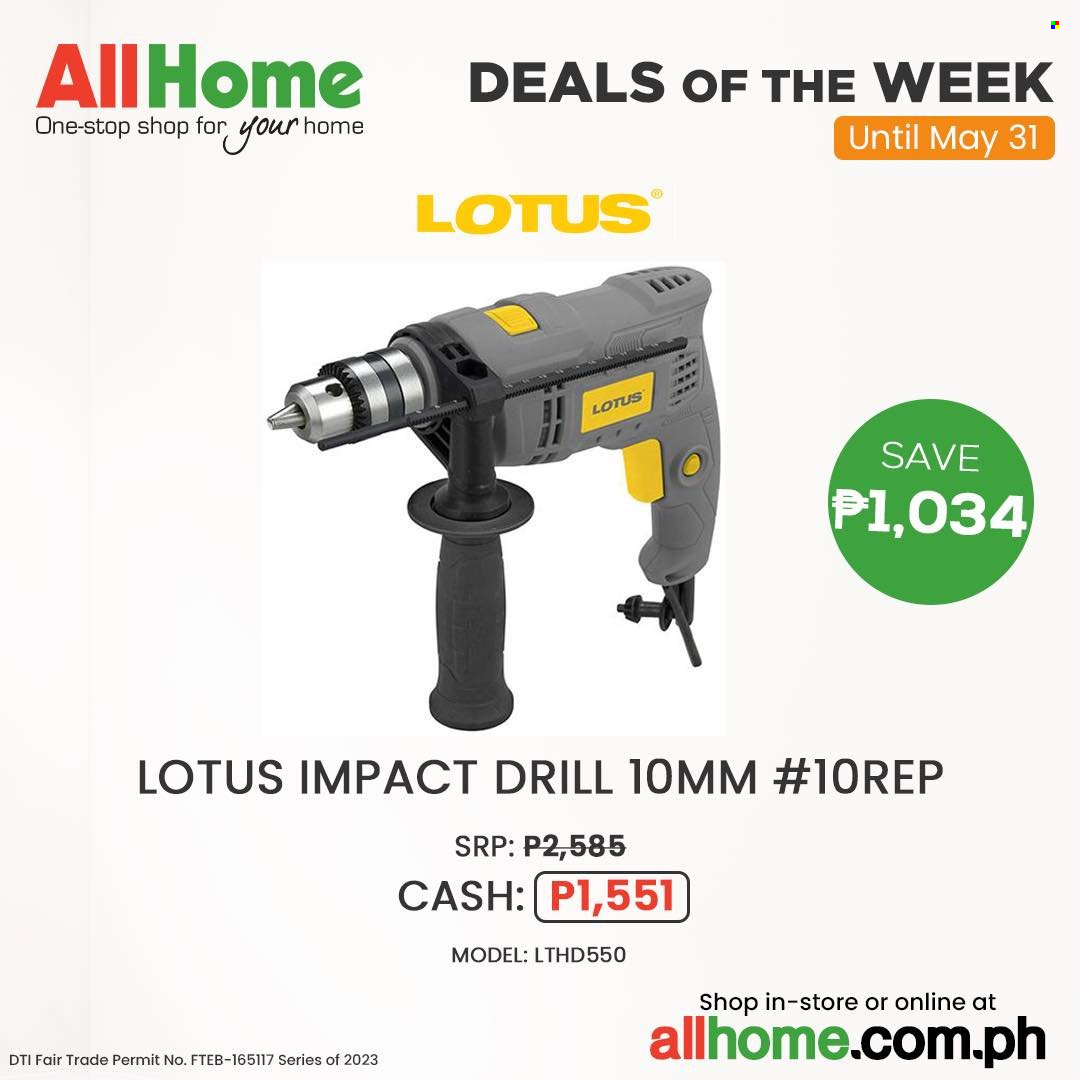 AllHome offer  - 22.5.2023 - 31.5.2023 - Sales products - Lotus, drill. Page 3.
