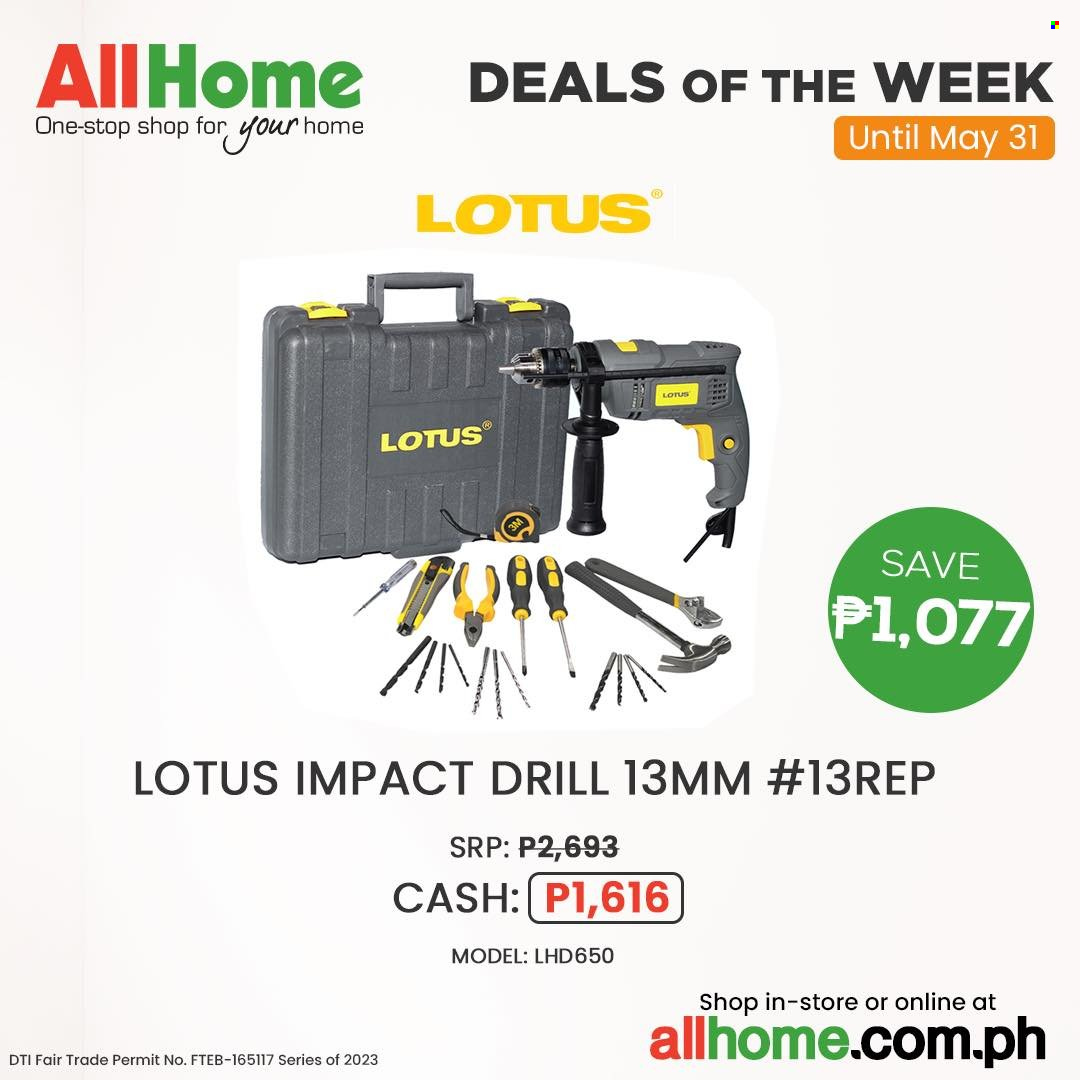 AllHome offer  - 22.5.2023 - 31.5.2023 - Sales products - Lotus, drill. Page 4.