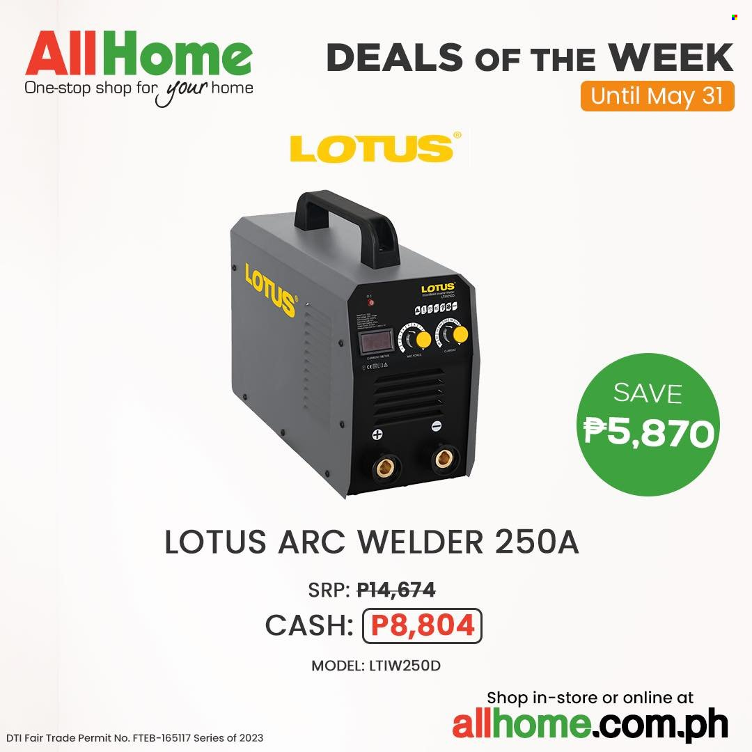 AllHome offer  - 22.5.2023 - 31.5.2023 - Sales products - Lotus, welder. Page 5.