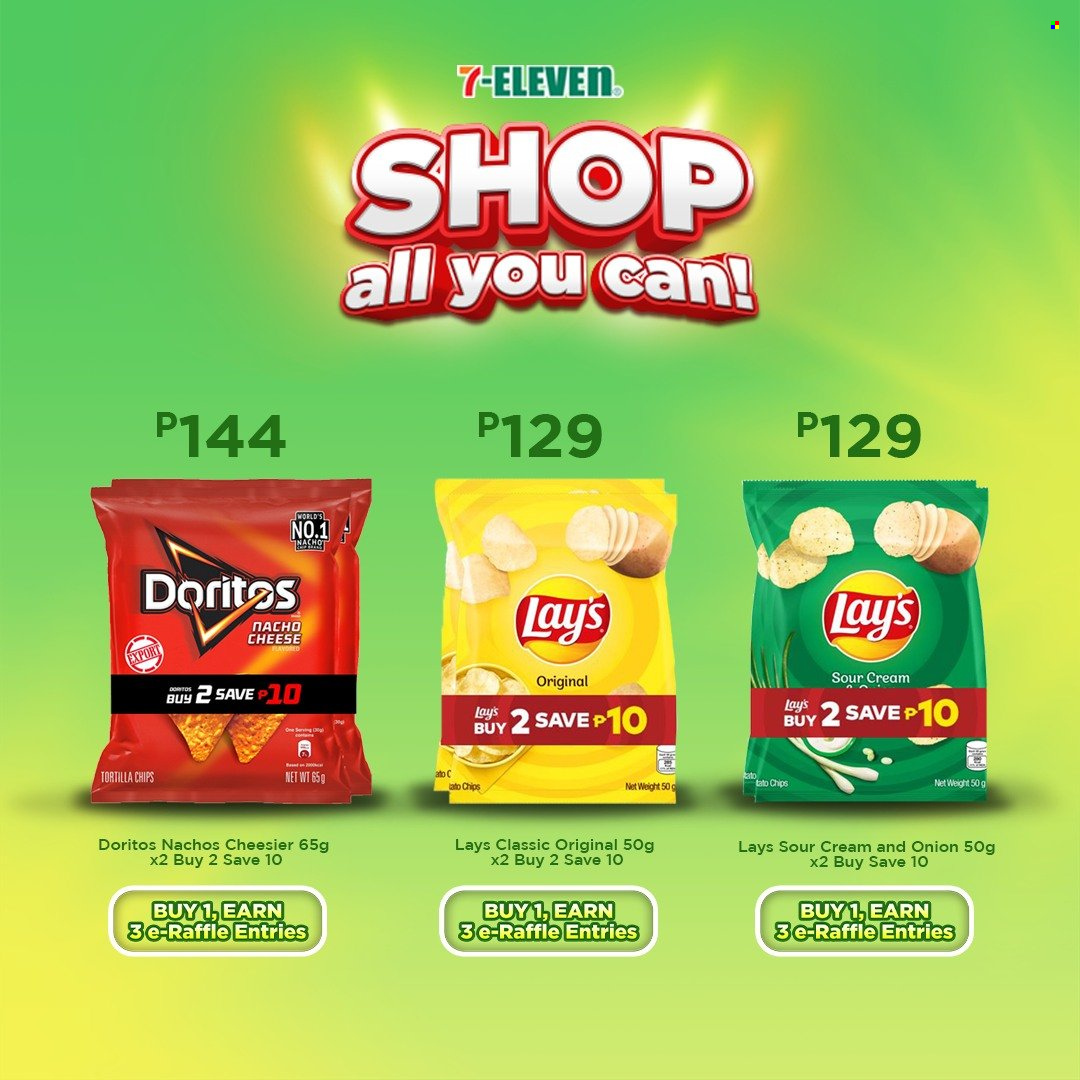 thumbnail - 7 Eleven offer  - 17.5.2023 - 27.6.2023 - Sales products - sour cream, Doritos, tortilla chips, chips, Lay’s, salty snack. Page 13.