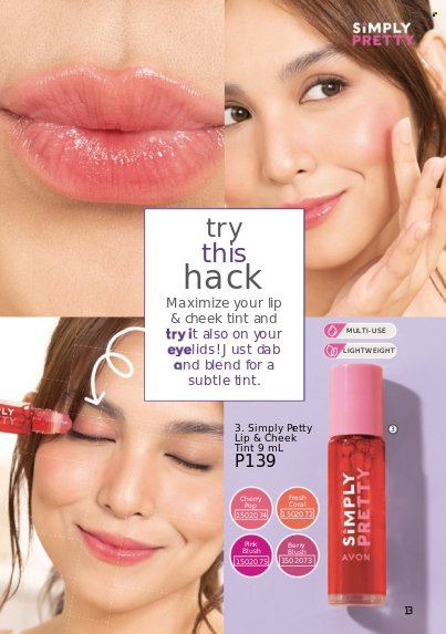 thumbnail - Avon offer  - 1.6.2023 - 30.6.2023 - Sales products - Avon, cheek tint. Page 13.