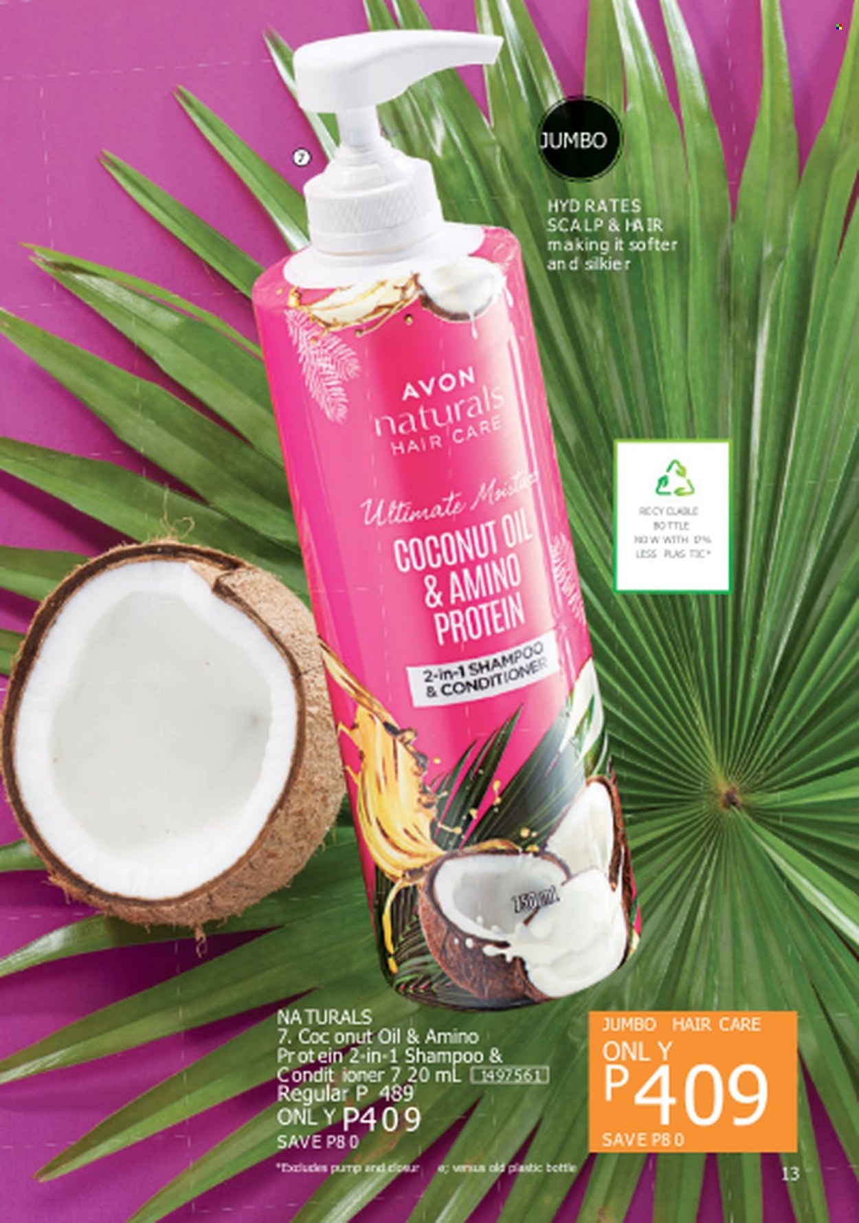 thumbnail - Avon offer  - 1.6.2023 - 30.6.2023 - Sales products - shampoo, Avon, coconut oil, conditioner. Page 13.
