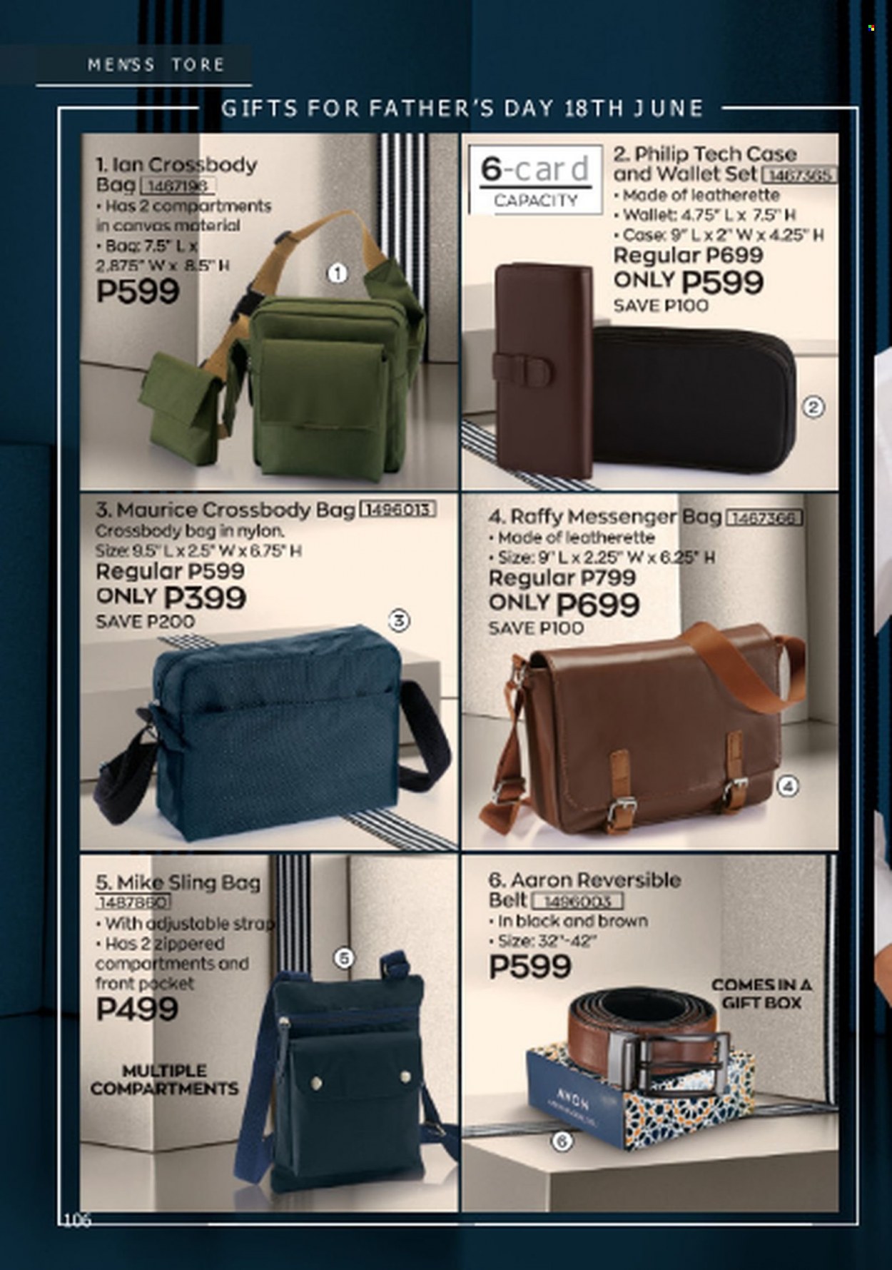 thumbnail - Avon offer  - 1.6.2023 - 30.6.2023 - Sales products - gift box, cross body bag, sling bag, belt, wallet. Page 106.