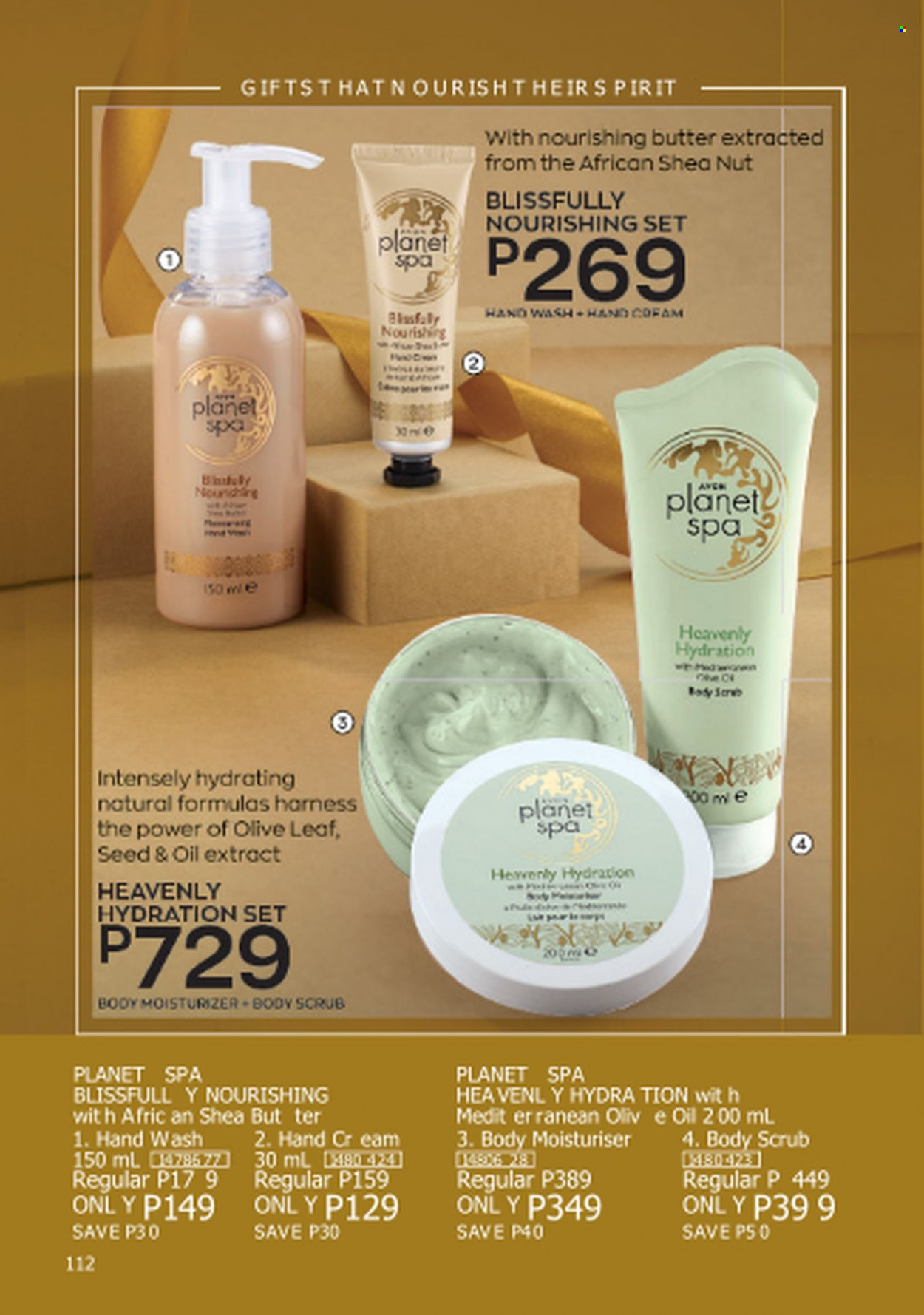 thumbnail - Avon offer  - 1.6.2023 - 30.6.2023 - Sales products - Planet Spa, hand wash, moisturizer, body scrub, hand cream. Page 112.