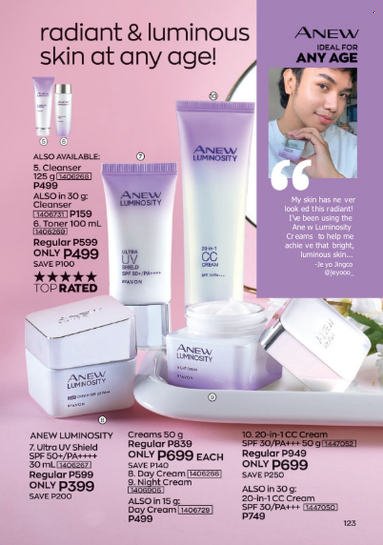 thumbnail - Avon offer  - 1.6.2023 - 30.6.2023 - Sales products - Anew, cleanser, day cream, toner, night cream. Page 123.