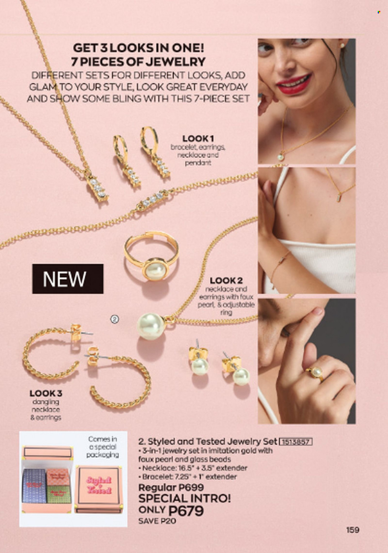 thumbnail - Avon offer  - 1.6.2023 - 30.6.2023 - Sales products - bracelet, earrings, necklace, pendant, jewelry. Page 159.